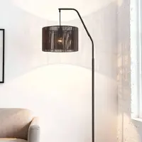 LumenXL Standleuchte Yoko in Schwarz mit Lampenschirm aus Papierkordel, 1-flammig