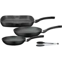 GSW Pfannen-Set "Gourmet Granit" Aluminium Set, 1x Bratpfanne Ø 20 cm, 1x Bratpfanne Ø 24 cm, 1x Grillpfanne Ø 28 cm, 4 Stk. tlg. Induktion
