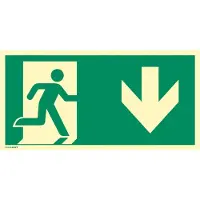 Moedel Fluchtwegschild "Notausgang rechts Pfeil unten", nach ISO 7010 E002, Kunststoff, selbstklebend, langnachleuchtend, B 297 x H 148 mm