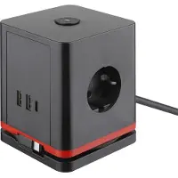 IOIO Steckdosenwürfel SW 1000 3-fach Schutzkontaktteckdose + 2 x USB-A und 1 x USB-C Schwarz