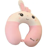 Petex Nackenkissen Hase, 44490093, aus Memory-Schaum, rosa, verschließbar mit einem Knopf, U-Form