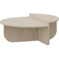 En.casa Couchtisch ‘Tondesdaslo’ mit doppelter Tischplatte halbrund 90 x 90 x 35 cm Travertin