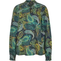Goldner Kurzgröße: Viskose-Satin-Bluse mit Paisley-Muster in smaragd / gemustert | Gr.: 24