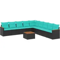 vidaXL 10-teiliges Gartensofa-Set mit Kissen, schwarzes Polyrattan
