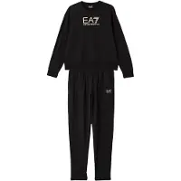 EA7 für Damen. 7W000115_AF13135 Elastischer Baumwoll-Trainingsanzug mit schwarzem Rundhalsausschnitt (M), Lässig, Sportlich, Baumwolle, Lang