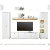 Furn.Design Wohnwand "Bellport" weiß und Eiche, Wohnkombination 330 cm mit LED und Soft-Close