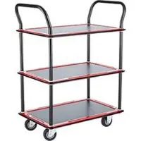Schäfer Shop Etagenwagen 130L, 3 Etagen, Stahl pulverbeschichtet, PUR-Räder, B 485 x T 710/775 x H 1000 mm, bis 220 kg, schwarz/rot