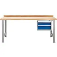 Schäfer Shop Modulare Werkbank , Grundeinheit, Buche Multiplexplatte, bis 500 kg, B 2000 x T 700 x H 840 mm, Hellsilber/Enzianblau ral 5010