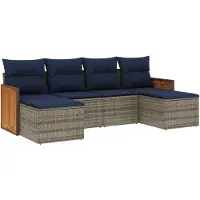 vidaXL 6-teiliges Gartensofa-Set mit Kissen, grau, Polyrattan