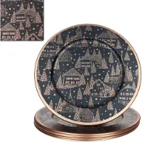 MamboCat 6x Platzteller Chalet schwarz kupfer Ø33cm Dekoteller leicht Metall Weihnachten