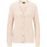 Goldner Kurzgröße: Langarm Strickjacke mit V-Ausschnitt in rosé / weiß / gemustert | Gr.: 23
