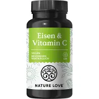 Nature Love Eisen mit 43mg natürlichem Vitamin C – 20mg Eisenbisglycinat 120 Kapseln 52 g