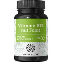 Nature Love Vitamin B12 - 500µg/Tag Adenosyl- & Methylcobalamin, Folat 5-Mthf aus Quatrefolic 54 g Tabletten