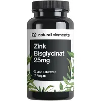 Natural Elements Zink 25mg – 365 Tabletten gut verträgliches Zinkbisglycinat (Zink-Chelat) 91 g