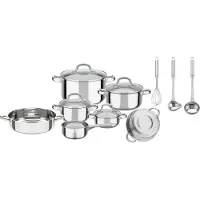 GSW Topf-Set "Montreal" Set, Kochtopf 14/16/20/24 cm, Stielkasserolle 14 cm, Pfanne 24 cm, Einsatz, 14 Stk. tlg. Edelstahl