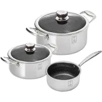 Hensslers Topf-Set Set, 1 Universaltopf Ø 20 cm und Ø 24 cm mit Deckel, 1 Stieltopf 2,2 l, 5 Stk. tlg. Edelstahl