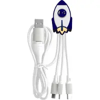 Yello KOKO, 5-in-1-Kabel Andy XXL Micro USB / USB C / Lightning auf USB A und C Rakete 1m, Weiß / Blau