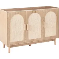 Beliani Sideboard mit 3 Türen Hellbraun Spanplatte Rattanfront Holzbeine Boho-Stil Wohnzimmer Aufbewahrung