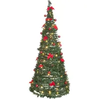 Beliani Künstlicher Weihnachtsbaum Grün Synthetisch 184 cm Zusammenklappbar LED Lichterkette Weihnachten