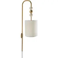 Beliani Wandleuchte Messing u. Beige Metall mit Stoffschirm Trommelform 1-Flammig Modern Langes Kabel mit Schalter Schlaf- u. Wohnzimmer Beleuchtung