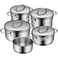 WMF Topf-Set "Mini" Set, Kochtopf 12 + 14 cm, Bratentopf 14 + 16 cm, Stielkasserolle 14 cm, 9 Stk. tlg. Cromargan Edelstahl Rostfrei 18/10