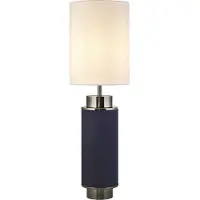 Licht-Erlebnisse Tischlampe Metall Stoff rund Ø 22 cm 72 cm hoch Blau Weiß Nickel E27 Modern