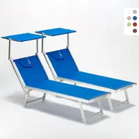 Beach and Garden Design 2er Set Liegestühle Strandliegen Sonnenliegen aus Aluminum Santorini - Blau