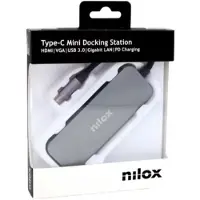 Nilox DOCKING STAT HDMI VGA PD ETH 3USB, Andocken, USB 3.2 Gen 1 (3.1 Gen 1) Type-C, 87 W, 10,100,1000 Mbit/s, Aluminium, Universal