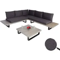 Mendler Garten-Garnitur HWC-H54, Garnitur Sitzgruppe Lounge-Set, Spun Poly Akazie Holz Alu grau, Polster dunkelgrau