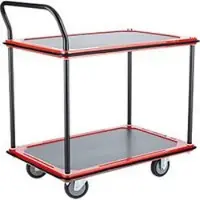 Schäfer Shop Etagenwagen 220SB, 2 Etagen, Stahl pulverbeschichtet, PUR-Räder, B 615 x T 880/965 x H 1000 mm, bis 370 kg, schwarz/rot