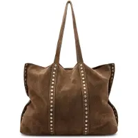 Manfield Brauner Veloursleder-Shopper mit Nieten | Größe Onesize