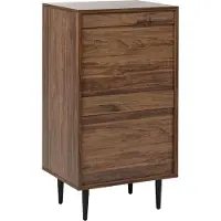 Beliani Kommode Dunkelbraun MDF mit 4 Schubladen Metallbeine Holzoptik Lamellenoptik Moderner Stil Aufbewahrung Stauraum für Schlafzimmer