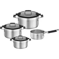 Rösle Topf-Set RÖSLE "SILENCE PRO", silber (silberfarben, schwarz), Töpfe, Topf-Set, Innenskalierung und Schüttrand, spülmaschinen- und induktionsgeeignet