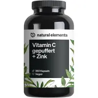 Natural Elements Vitamin C – 360 Kapseln 1000mg + 15mg Zink fermentiert, gepuffert magenschonend 275 g