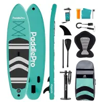 LifeGoods PaddlePro SUP Board - Mit Sitz - Aufblasbares Paddle Board - Komplettes Set - Max. 150 KG - 320x81 cm - Mintgrün/Schwarz