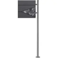 ML-Design ECD Germany Standbriefkasten Edelstahl, mit Pfosten & Zeitungsfach, Postkasten Anthrazit Schwarz Marmoroptik, Stahl pulverbeschichtet