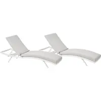 Beliani Gartenliege 2er Set Weiß Aluminium mit Bespannung Hellgrau Stoff Verstellbares Kopfteil Modern Outdoor Garten Terrasse Balkon Außenbereich