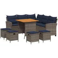 vidaXL 6-tlg. Garten-Sofagarnitur mit Kissen L-Form Grau Poly Rattan