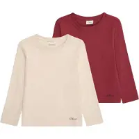 s.Oliver T-Shirt JUNIOR, Mädchen, Gr. 116, ecru, bordeaux, Jersey, Obermaterial: 100% Baumwolle, unifarben, normal hüftbedeckend, Rundhals, Shirts T-Shirt, 2er Pack, Unisex