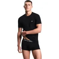 Emporio Armani für Herren. EM000379_AF14133 Eng anliegendes schwarzes Heim-T-Shirt aus elastischem Strick (S), Lässig, Heimtextilien, Baumwo