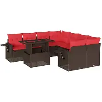 vidaXL 9-teiliges Gartensofa-Set mit Kissen, braun, Polyrattan