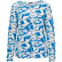 Goldner Kurzgröße: Langarm Viskose-Jersey Shirt mit Print in blau / gemustert | Gr.: 21