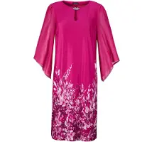 Goldner Pinkes elegantes Kleid mit 3/4-Arm aus Chiffon in pink / geblümt | Gr.: 50