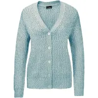 Goldner Kurzgröße: Langarm Strickjacke mit V-Ausschnitt in grün / weiß / gemustert | Gr.: 24