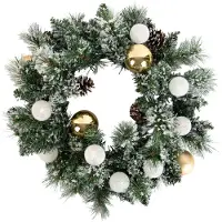 Luca Lighting Weihnachts-Türkranz Weiß mit Gold 45cm inkl. LED mit Timer - Jack