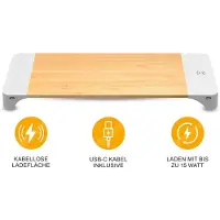 Miraval Monitor-Ständer mit kabelloser Ladefläche, 2× USB-A + USB-C, Schwarz, 15 W