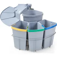 En.casa Einbau-Mülleimer ‘Kollby’ 3 x 6L+1 x 12L schwenkbar Kunststoff mit Deckel Grau