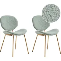 Beliani Esszimmerstuhl 2er Set Hellgrün Bouclé Teddyfell Optik mit Metallbeinen in Heller Holzoptik ohne Armlehnen Retro Design Stuhlset für Esszimmer