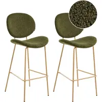 Beliani Barstuhl 2er Set Dunkelgrün Bouclé mit Metallgestell in Heller Holzoptik Hoher Lehne Fußstütze Retro Stil für Esszimmer Küche Bar Wohnzimmer