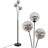 Hofstein Lerici Stehlampe aus Metall/Riffelglas in Schwarz/Rauchfarben